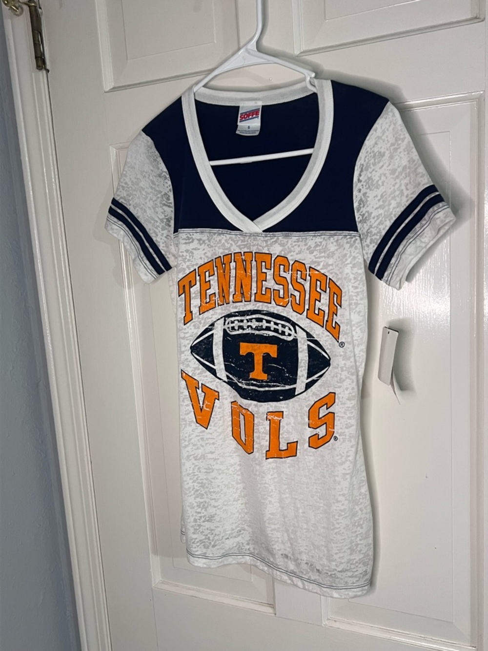 Soffe White, Navy & Orange Tennessee Vols Short Sleeve V-Neck Tee